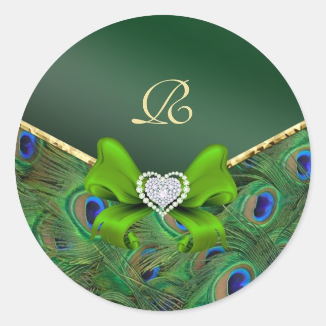 Sticker Rond Phoque cadeau Mariage Emerald Green Peacock (Devant)
