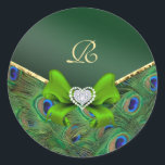 Sticker Rond Phoque cadeau Mariage Emerald Green Peacock<br><div class="desc"></div>