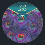 Sticker Rond Phoque cadeau Mariage Plum turquoise Peacock<br><div class="desc"></div>