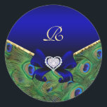 Sticker Rond Phoque cadeau Mariage Royal Blue Peacock<br><div class="desc"></div>