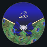 Sticker Rond Phoque cadeau Mariage Royal Blue Peacock<br><div class="desc"></div>