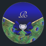 Sticker Rond Phoque cadeau Mariage Royal Blue Peacock<br><div class="desc"></div>