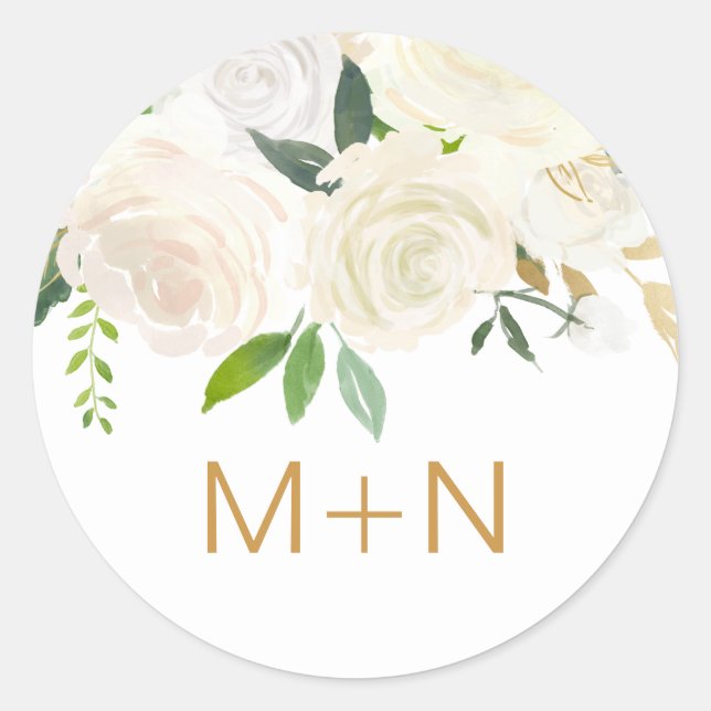 Sticker Rond Phoque d'enveloppe de mariage floral blanc (Devant)