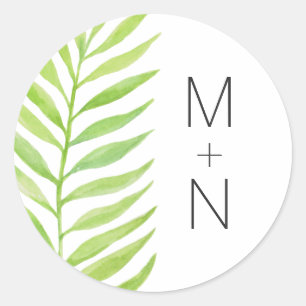 Sticker Rond Phoque d'enveloppe mariage Palm Frond monogramme 4