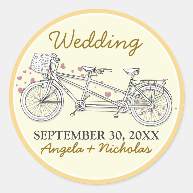 Sticker Rond Phoque d'invitation de mariage de bicyclette {FP}  (Devant)
