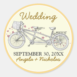 Sticker Rond Phoque d'invitation de mariage de bicyclette {FP} 
