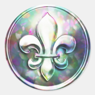 Sticker Rond Phoque Enveloppe Fleur de Lis multicolore