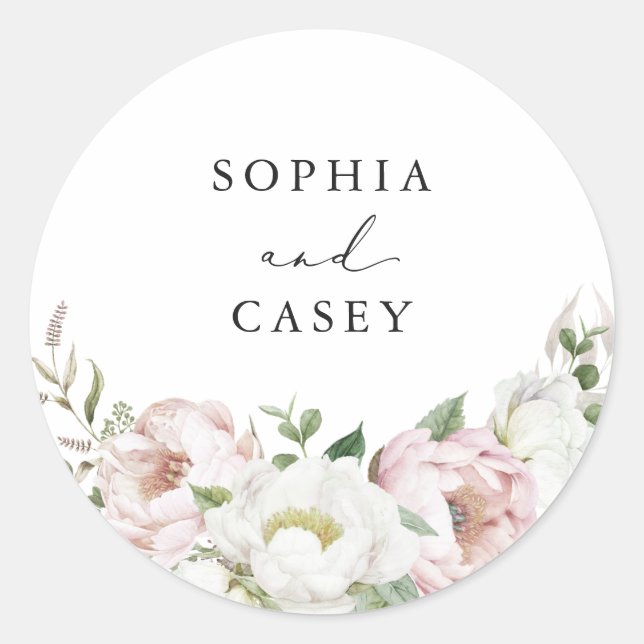 Sticker Rond Phoque Floral Blanc Peony Enveloppe verte (Devant)