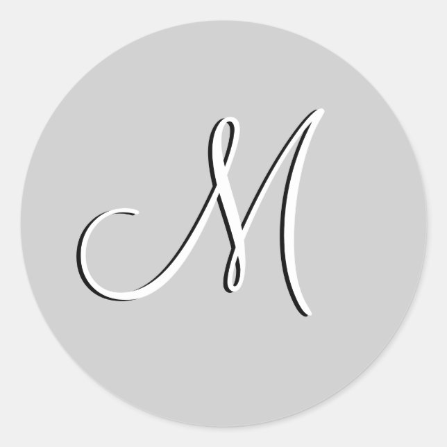 Sticker Rond Phoque gris Monogramme M Faire-part de mariage (Devant)