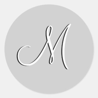 Sticker Rond Phoque gris Monogramme M Faire-part de mariage