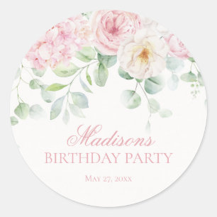 Sticker Rond Phoque Invitation rose Floral Hydrangea Blooms
