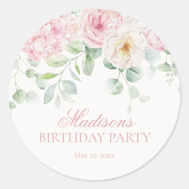 Sticker Rond Phoque Invitation rose Floral Hydrangea Blooms (Devant)