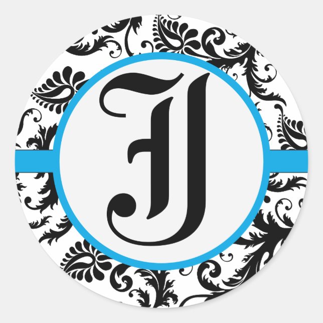 Sticker Rond Phoque Mariage Damask noir Aquamarine Trim (Devant)