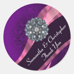Sticker Rond Phoque mariage damassé violet rose