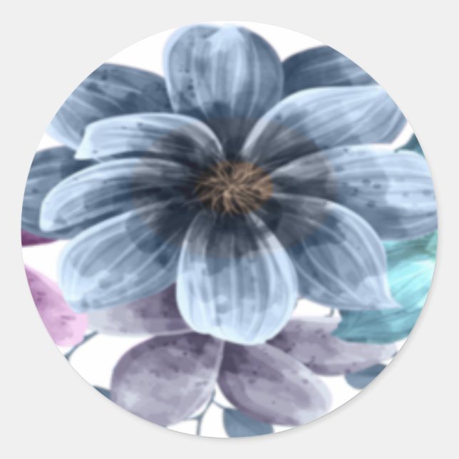 Sticker Rond Phoque Mariage Floral Bleu Et Violet (Devant)