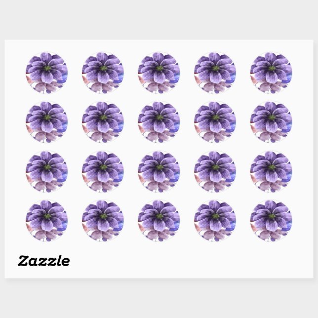 Sticker Rond Phoque Mariage Floral Violet Et Bleu (Feuille)
