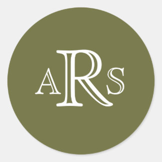 Sticker Rond Phoque Mariage Olive 3 Lettre Monogramme Personnal