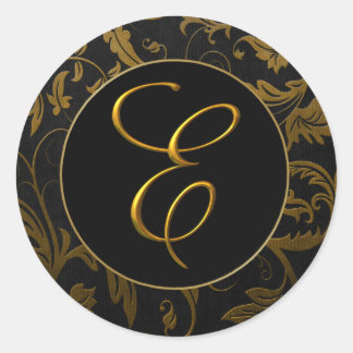 Sticker Rond Phoque Monogram E Gold et Black Mariage damassé