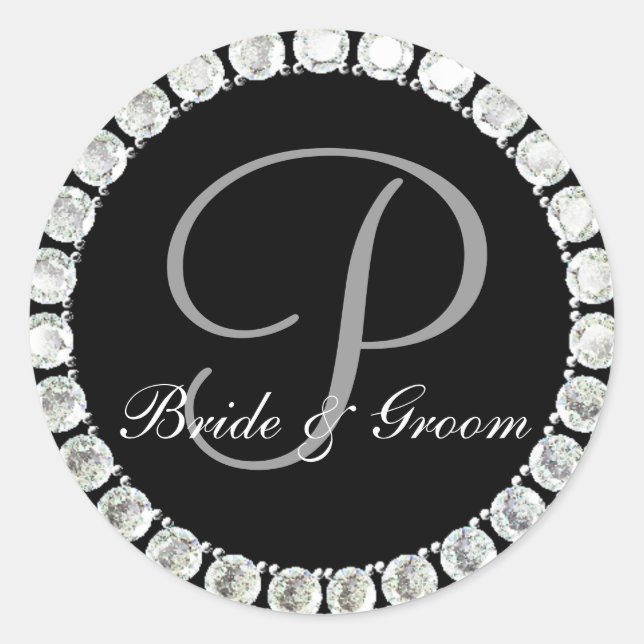 Sticker Rond Phoque personnalisable P monogramme diamant (Devant)