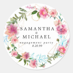 Sticker Rond Phoque rose floral & Gold Engagement Party