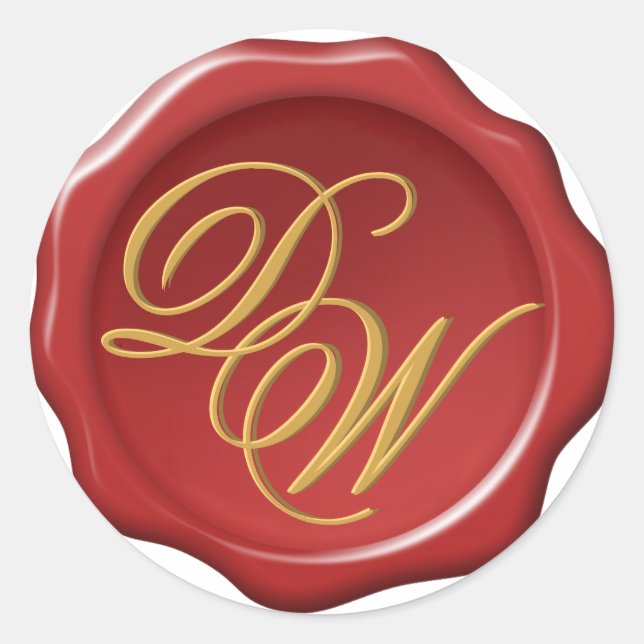 Sticker Rond Phoque Rouge Or Jaune Monogramme Calligraphie (Devant)