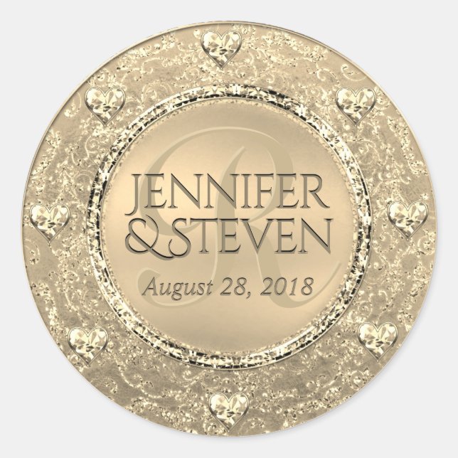 Sticker Rond Phoque royal Monogram Gold Glam personnalisé (Devant)