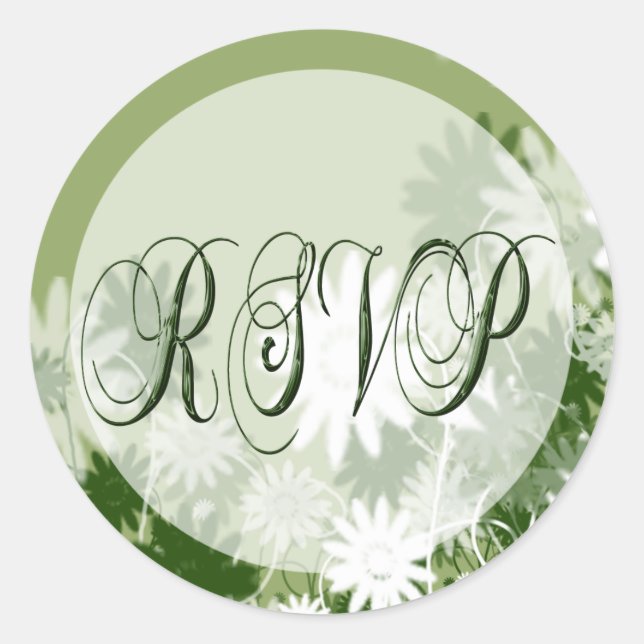 Sticker Rond Phoque RSVP RSVP de mariage floral vert (Devant)