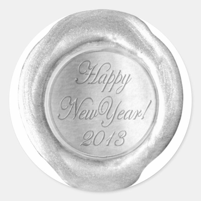 Sticker Rond Phoques à cire Faux - Script Argent - Joyeux Nouve (Devant)
