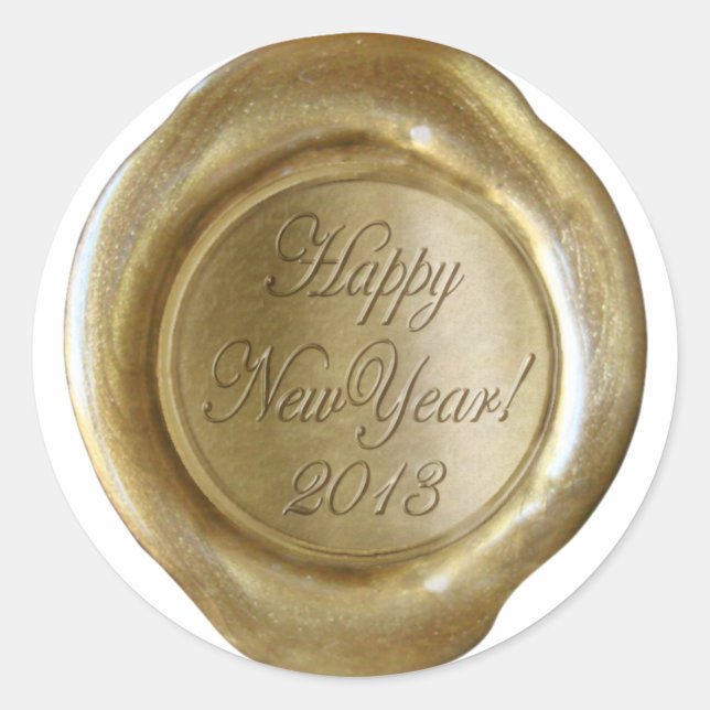 Sticker Rond Phoques à cire Faux - Script or - Bonne année 2013 (Devant)