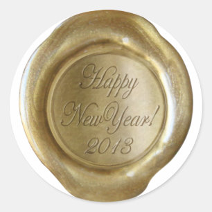 Sticker Rond Phoques à cire Faux - Script or - Bonne année 2013