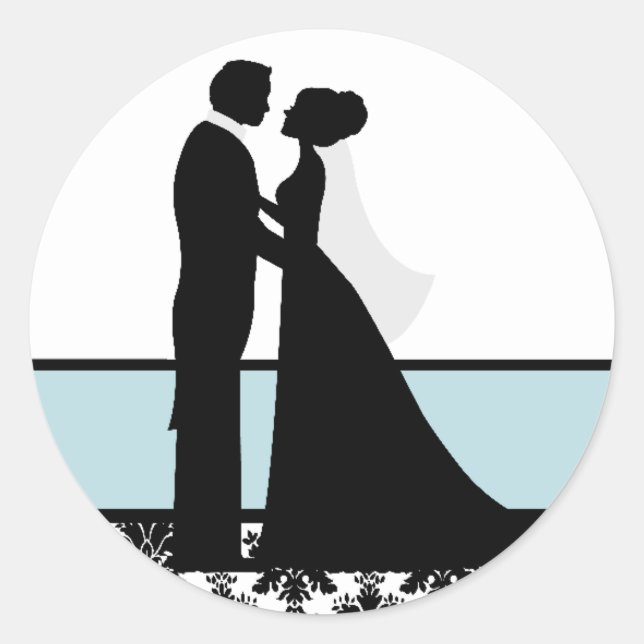 Sticker Rond Phoques Couple Mariage bleu mer (Devant)