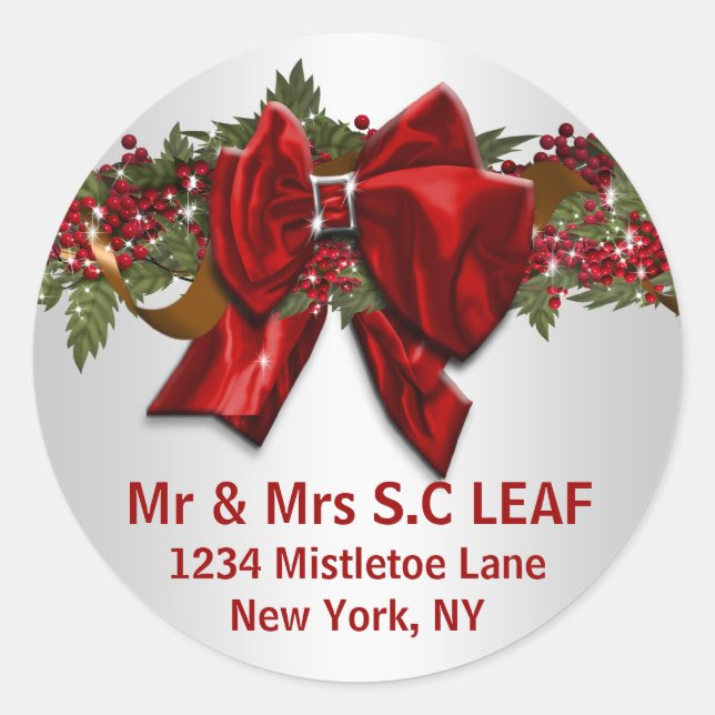 Sticker Rond Phoques d'adresse de Noël de famille PERSONNALISER (Devant)