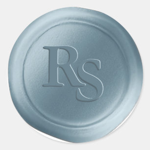 Sticker Rond Phoques de cire Mariage Dusty Blue Double Monogram