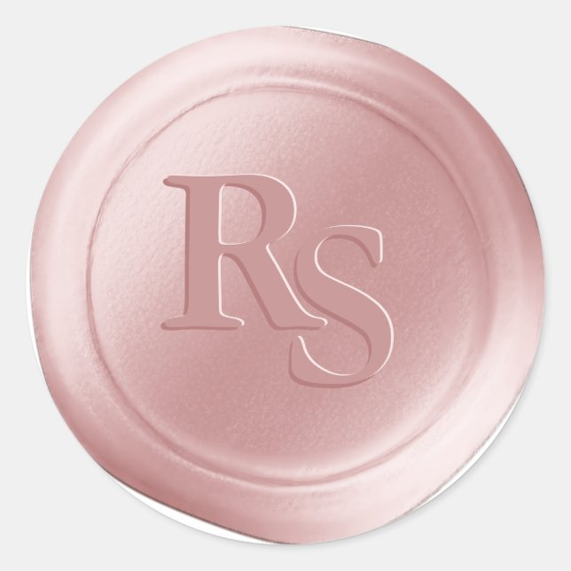 Sticker Rond Phoques de cire Mariage rose pâle double monogramm (Devant)