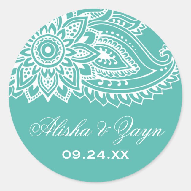 Sticker Rond Phoques de l'enveloppe de Mariage turquoise indien (Devant)