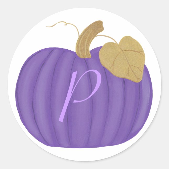 Sticker Rond Phoques de Mariage de Monogramme Citrouille violet (Devant)