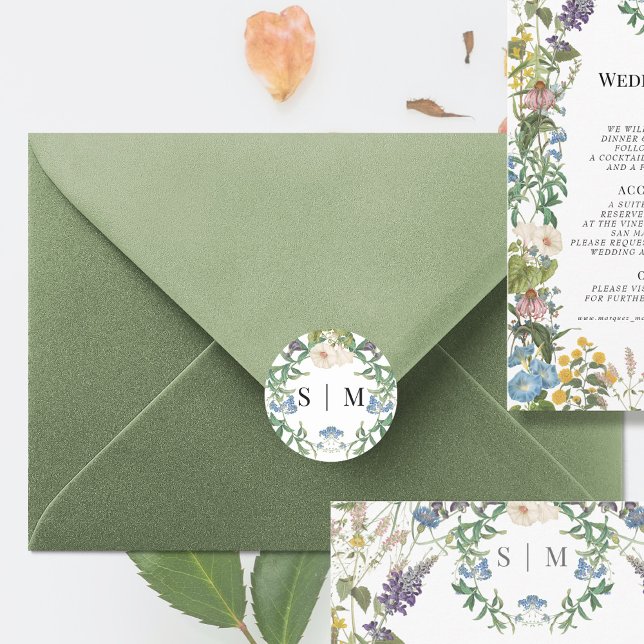 Sticker Rond Phoques de mariage de printemps de la prairie flor (Créateur téléchargé)