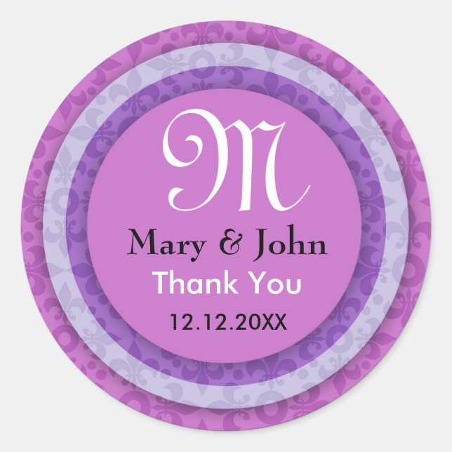 Sticker Rond Phoques de Merci de mariée et de chambre violet (Devant)