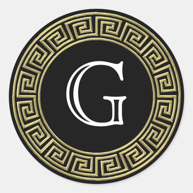 Sticker Rond Phoques d'enveloppe de clé grecque en or noir (Devant)
