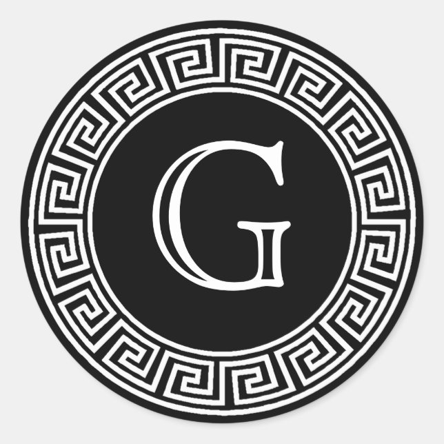 Sticker Rond Phoques d'enveloppe de clé grecque noire (Devant)