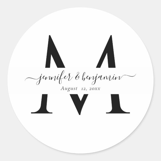 Sticker Rond Phoques d'enveloppe de Mariage blanc moderne (Devant)