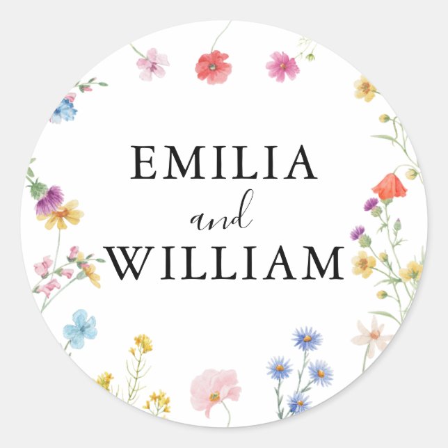 Sticker Rond Phoques d'enveloppe de Mariage Fleur sauvage roman (Devant)