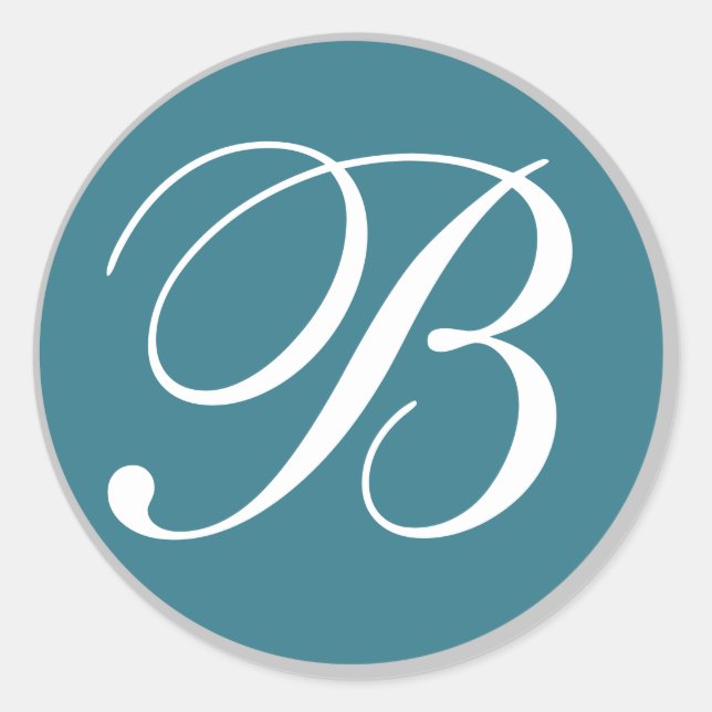 Sticker Rond Phoques d'enveloppe de Mariage monogramme turquois (Devant)