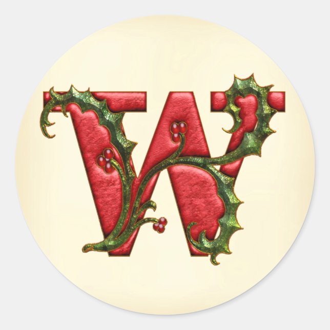 Sticker Rond Phoques d'enveloppe de Noël Holly Monogram W (Devant)