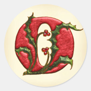 Sticker Rond Phoques d'enveloppe de Noël Holly Monogramme O