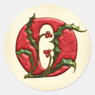 Sticker Rond Phoques d'enveloppe de Noël Holly Monogramme O