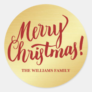 Sticker Rond Phoques d'enveloppe de Noël personnalisées Red & G