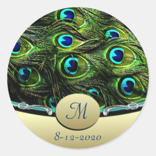 Sticker Rond Phoques d'enveloppe Mariage à thème Peacock