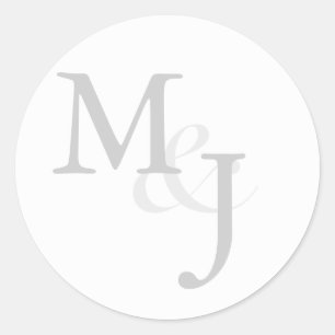Sticker Rond Phoques d'enveloppe Mariage monogramme gris et bla