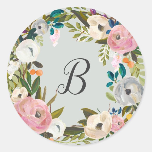 Sticker Rond Phoques d'enveloppe Mariage Monogramme peint (Devant)